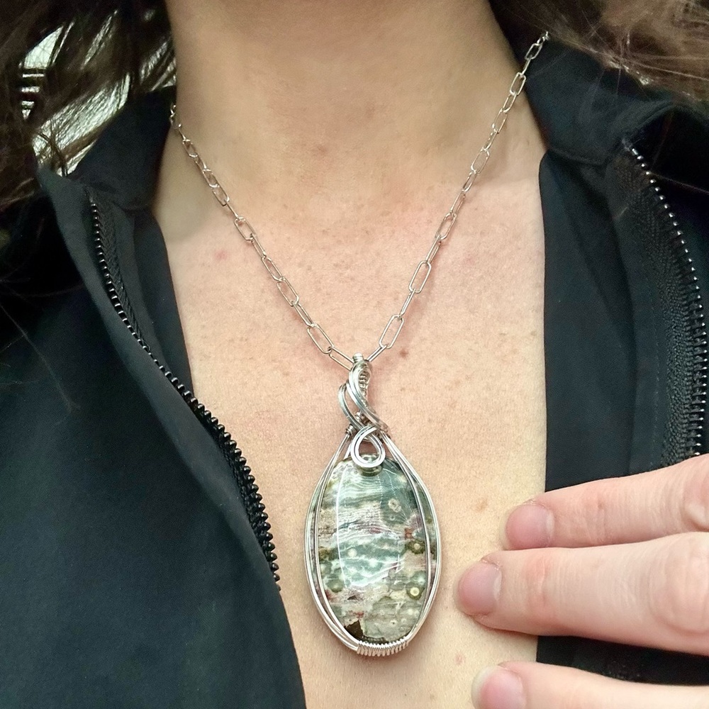 Sterling Silver Ocean Jasper Necklace Pendant - Picture 7 of 7